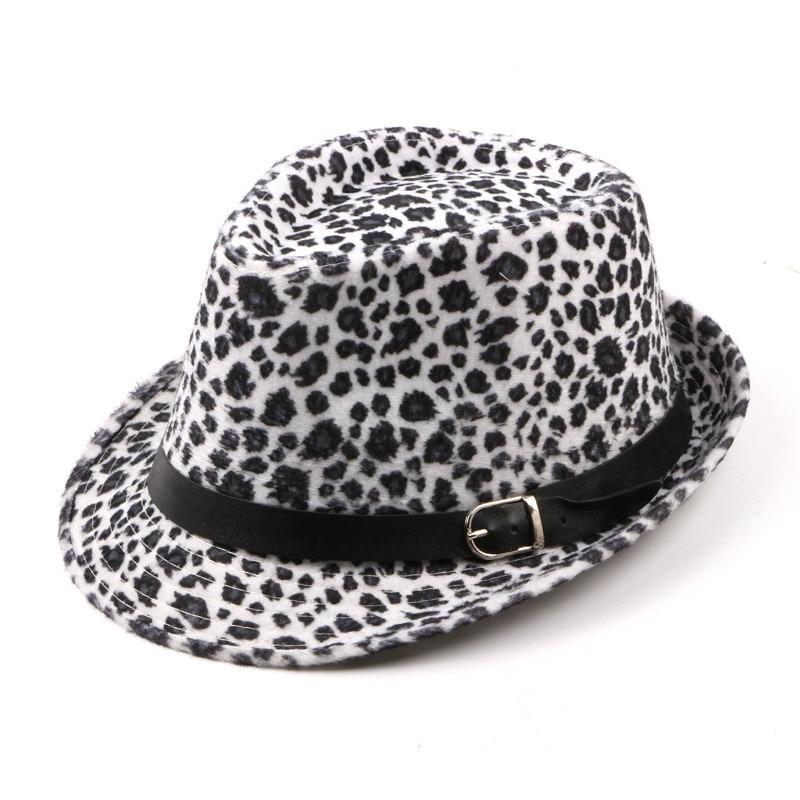 Leopard Printed Fedora Trilby Hat with Black Belt Hatband-Hats-Innovato Design-White-Innovato Design