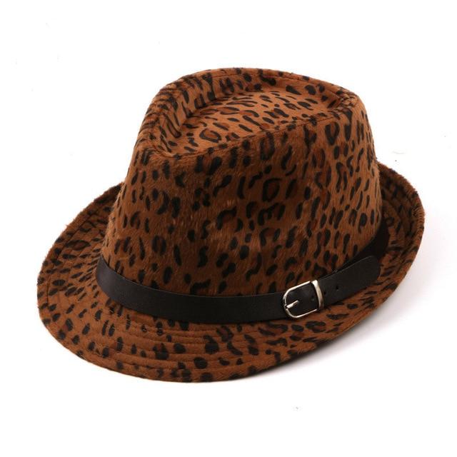 Leopard Printed Fedora Trilby Hat with Black Belt Hatband-Hats-Innovato Design-Brown-Innovato Design