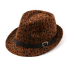 Leopard Printed Fedora Trilby Hat with Black Belt Hatband