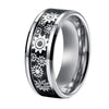 Silver Tungsten Carbide in Black Inlay with Gear Design Wedding Band - InnovatoDesign
