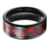 Black Tungsten Carbide in Red Inlay with Gear Design Wedding Band - InnovatoDesign