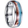 Silver Tungsten with Koa Wood, Blue Meteorite Inlay and Rose Gold Arrow Wedding Band - InnovatoDesign