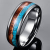 Silver Tungsten with Koa Wood, Blue Meteorite Inlay and Rose Gold Arrow Wedding Band - InnovatoDesign