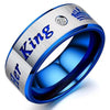 His and Her Silver Plated Stainless Steel with Blue and Pink Crown with Cubic Zirconia Couple Ring - InnovatoDesign