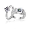 Matching Silver Four Claw Zircon Zirconia Wedding Rings for Man and Woman - InnovatoDesign