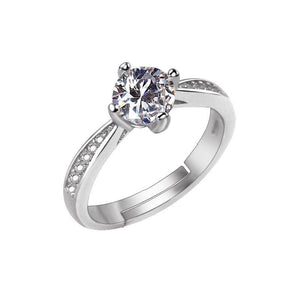 Matching Silver Four Claw Zircon Zirconia Wedding Rings for Man and Woman-Rings-Innovato Design-Adjustable-Women-Innovato Design