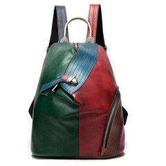 Colorful and Trendy Patchwork Design on Genuine Leather Backpack - InnovatoDesign