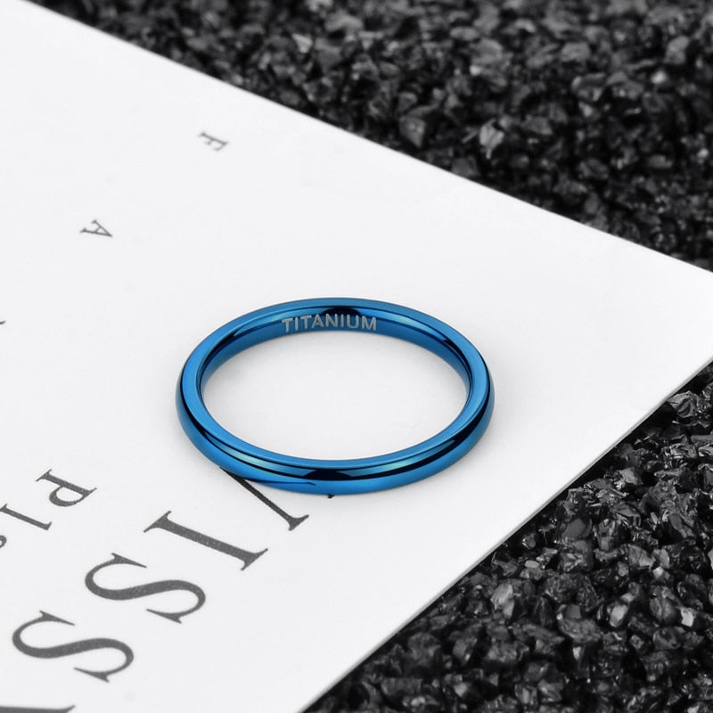 2mm Polished, Domed, and Slim Titanium Fashion Wedding Band-Rings-Innovato Design-Blue-4-Innovato Design