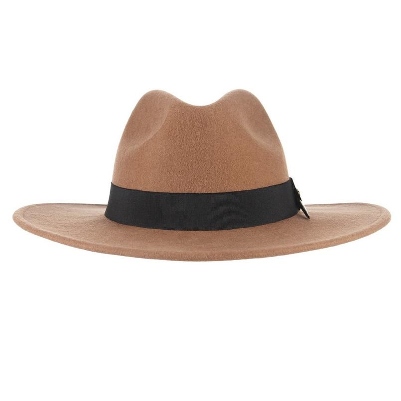 Wide Brim Wool Felt Fedora Hat with Gold Feather Band-Hats-Innovato Design-Camel-Innovato Design