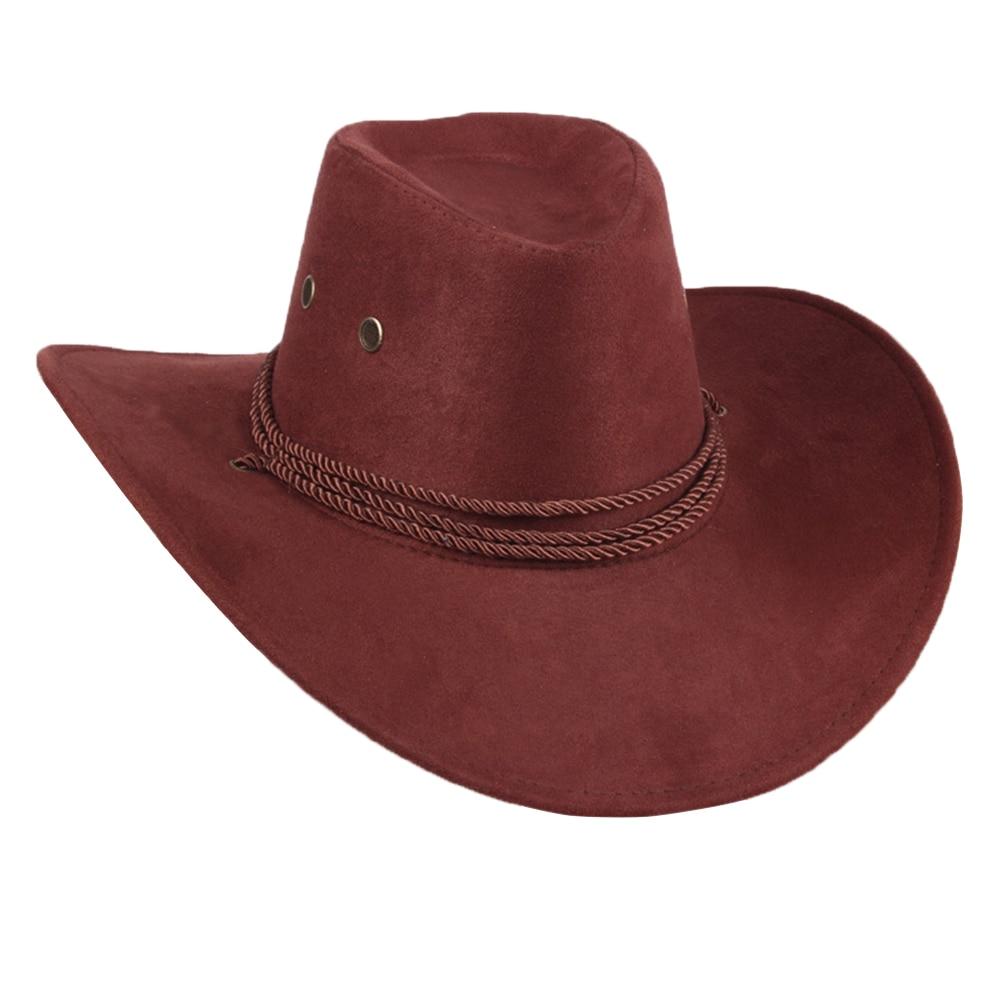 Wide Brim Faux Leather Western Cowboy Hat with Adjustable Chin Tie-Hats-Innovato Design-Dark Brown-Innovato Design