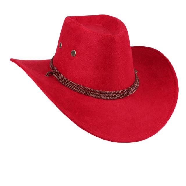 Wide Brim Faux Leather Western Cowboy Hat with Adjustable Chin Tie-Hats-Innovato Design-Red-Innovato Design