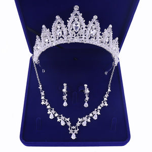 Silver-Plated Rhinestone and Crystal Tiara, Necklace & Earrings Wedding Jewelry Set-Jewelry Sets-Innovato Design-Innovato Design