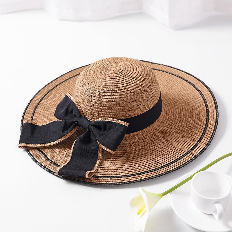 Foldable Floppy Straw Sun Hat with Silk Ribbon Bow-Hats-Innovato Design-White-Innovato Design