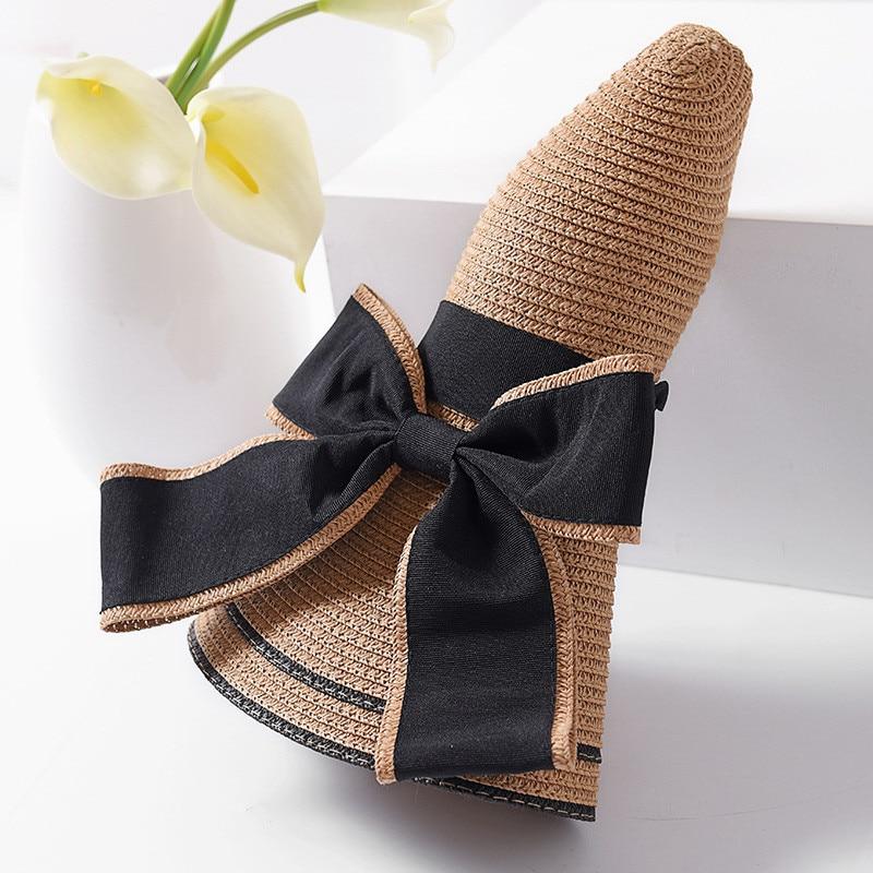 Foldable Floppy Straw Sun Hat with Silk Ribbon Bow-Hats-Innovato Design-White-Innovato Design