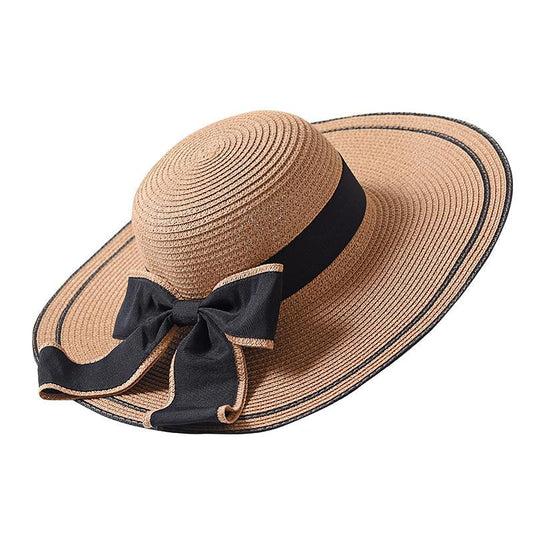 Foldable Floppy Straw Sun Hat with Silk Ribbon Bow-Hats-Innovato Design-Khaki-Innovato Design
