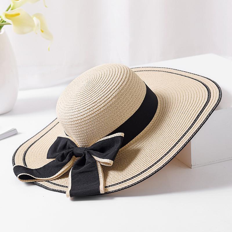 Foldable Floppy Straw Sun Hat with Silk Ribbon Bow-Hats-Innovato Design-White-Innovato Design