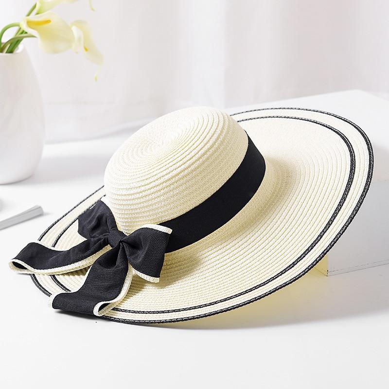 Foldable Floppy Straw Sun Hat with Silk Ribbon Bow-Hats-Innovato Design-White-Innovato Design