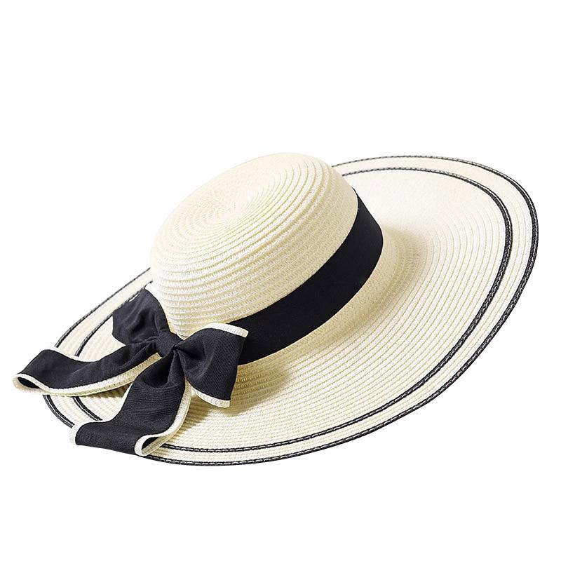 Foldable Floppy Straw Sun Hat with Silk Ribbon Bow-Hats-Innovato Design-White-Innovato Design