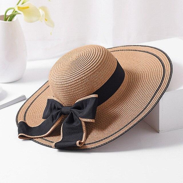 Foldable Floppy Straw Sun Hat with Silk Ribbon Bow-Hats-Innovato Design-White-Innovato Design