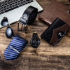 Men Quartz Watch, Sunglasses, Folding Wallet, Belt, and Tie Clip Gift Set
