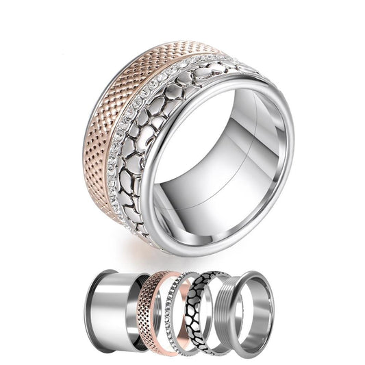 Stainless Steel and Copper Cubic Zirconia, Rose Gold, and Silver Stackable, Rotatable, and Interchangeable Ring-Rings-Innovato Design-6-Innovato Design