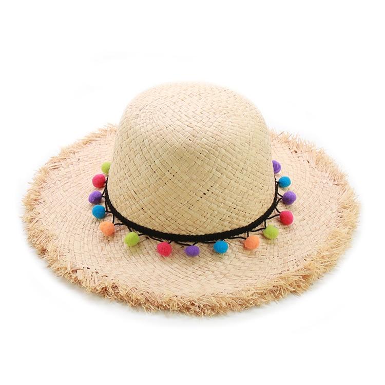 Raffia Panama Hat with Colorful Pompom Tassel Belt-Hats-Innovato Design-Blue-Innovato Design