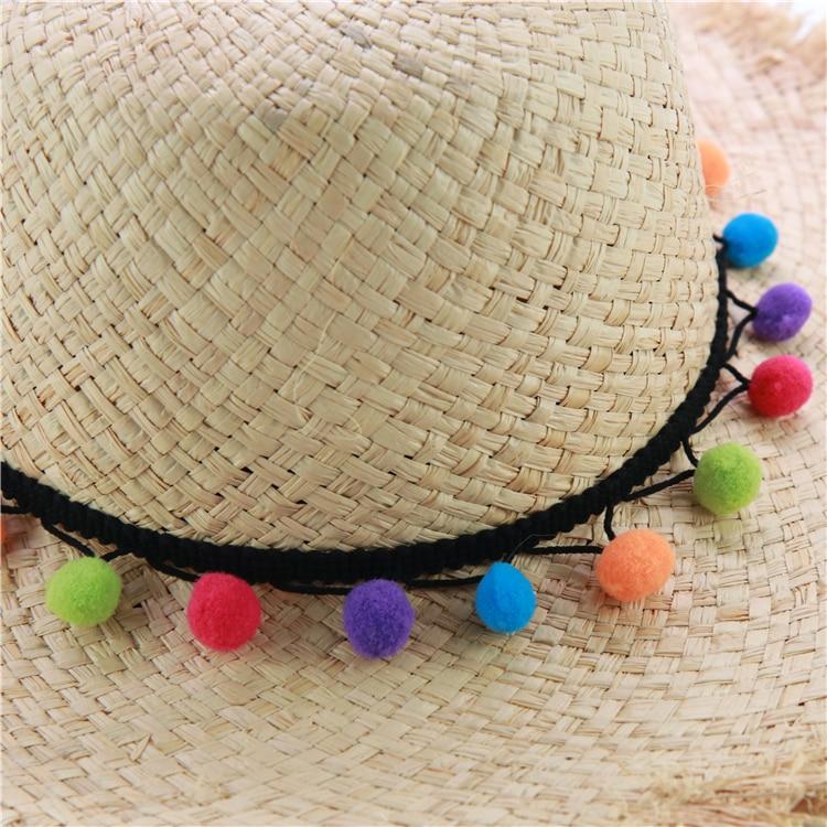 Raffia Panama Hat with Colorful Pompom Tassel Belt-Hats-Innovato Design-Blue-Innovato Design