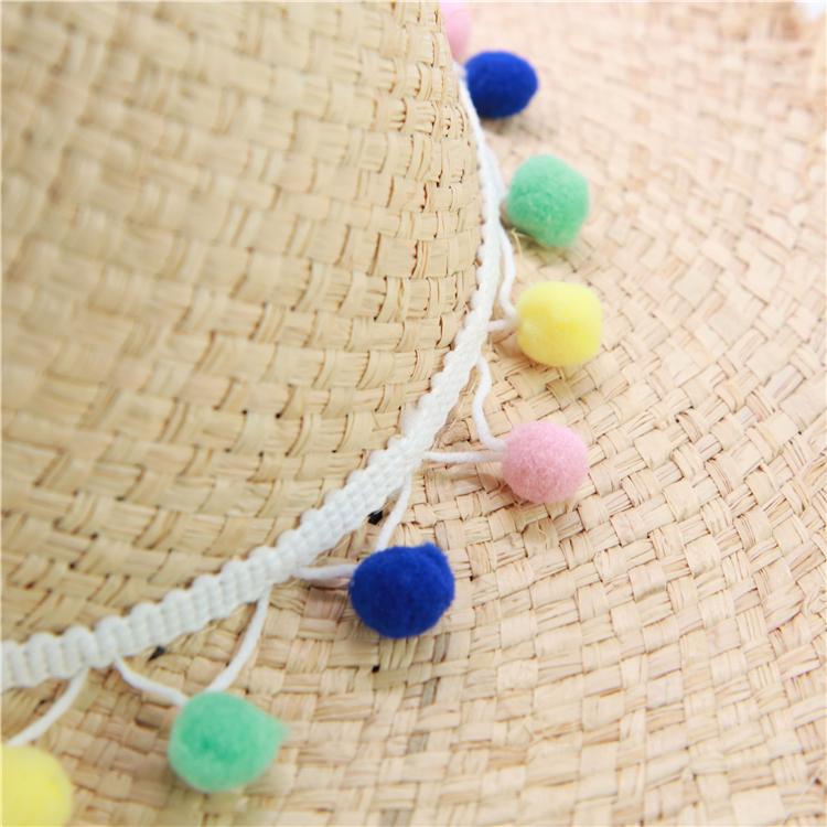 Raffia Panama Hat with Colorful Pompom Tassel Belt-Hats-Innovato Design-Blue-Innovato Design