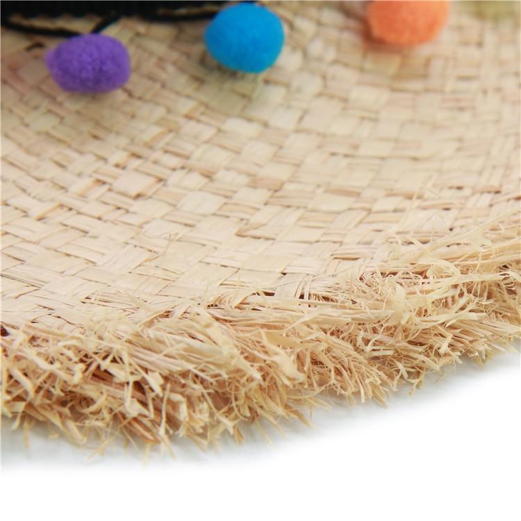 Raffia Panama Hat with Colorful Pompom Tassel Belt-Hats-Innovato Design-Blue-Innovato Design