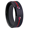 Classic Cubic Zirconia Red Groove Black-Plated Tungsten Wedding Band