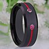 Classic Cubic Zirconia Red Groove Black-Plated Tungsten Wedding Band