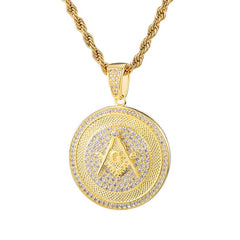 Paved Cubic Zirconia and Rhinestone Studded Masonic Bling Hip-hop Pendant Necklace-Necklaces-Innovato Design-Innovato Design