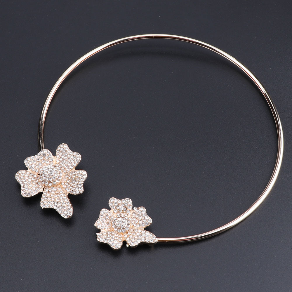 Flower Crystal Necklace, Bracelet, Earrings & Ring Wedding Statement Jewelry Set-Jewelry Sets-Innovato Design-Gold-Innovato Design