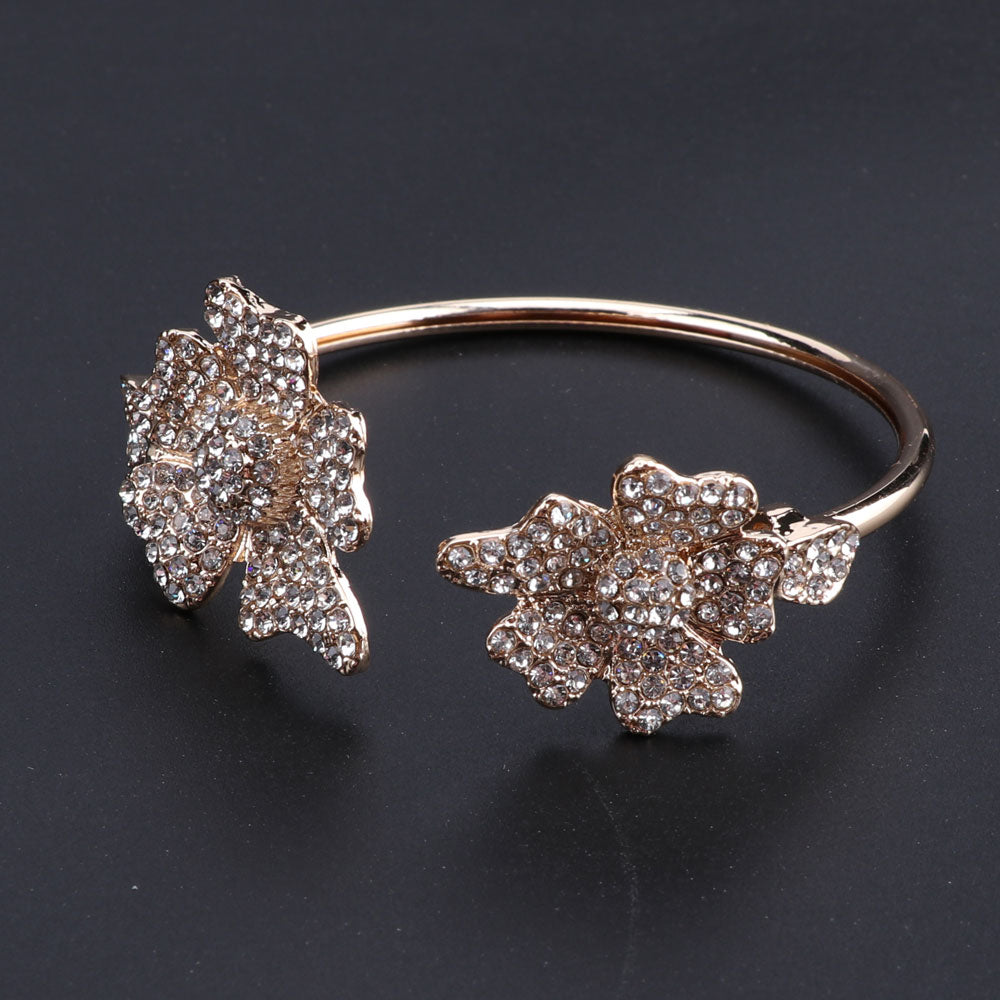 Flower Crystal Necklace, Bracelet, Earrings & Ring Wedding Statement Jewelry Set-Jewelry Sets-Innovato Design-Gold-Innovato Design