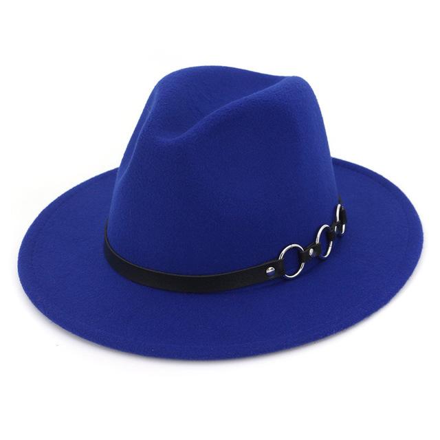 Wide Brim Vintage Felt Fedora Panama Hat with Chain Belt-Hats-Innovato Design-Royal Blue-Innovato Design