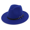 Wide Brim Vintage Felt Fedora Panama Hat with Chain Belt-Hats-Innovato Design-Royal Blue-Innovato Design