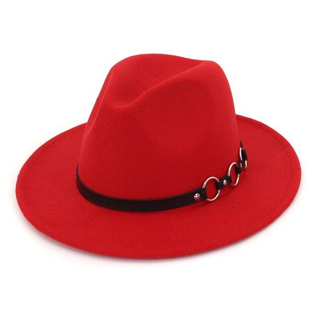 Wide Brim Vintage Felt Fedora Panama Hat with Chain Belt-Hats-Innovato Design-Red-Innovato Design