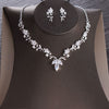Cubic Zirconia, Leaf and Rhinestone Tiara, Necklace & Earrings Wedding Queen Jewelry Set
