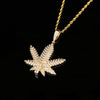 Maple Leaf Cubic Zirconia Hip-Hop Pendant Necklace-Necklaces-Innovato Design-Gold-Rope Chain-18inch-Innovato Design