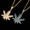 Maple Leaf Cubic Zirconia Hip-Hop Pendant Necklace-Necklaces-Innovato Design-Gold-Rope Chain-18inch-Innovato Design