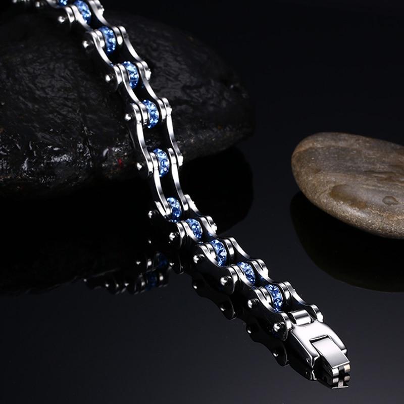 Silver & Sky Blue Crystal Motorcycle Chain Bracelet-Bracelets-Innovato Design-Innovato Design