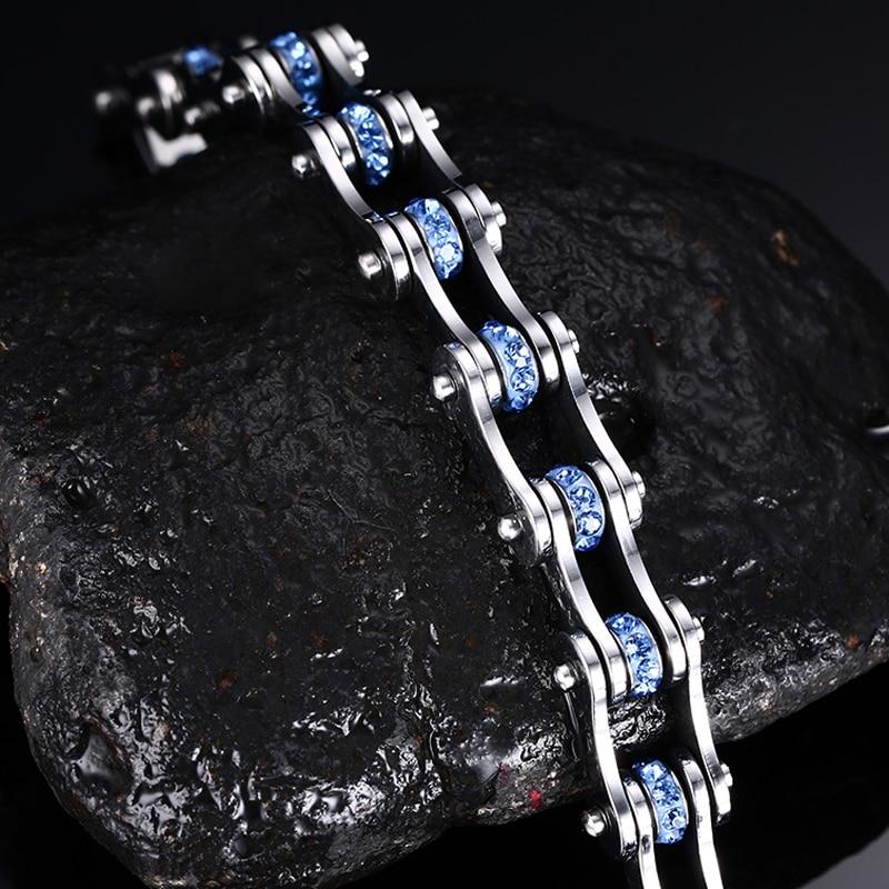 Silver & Sky Blue Crystal Motorcycle Chain Bracelet-Bracelets-Innovato Design-Innovato Design