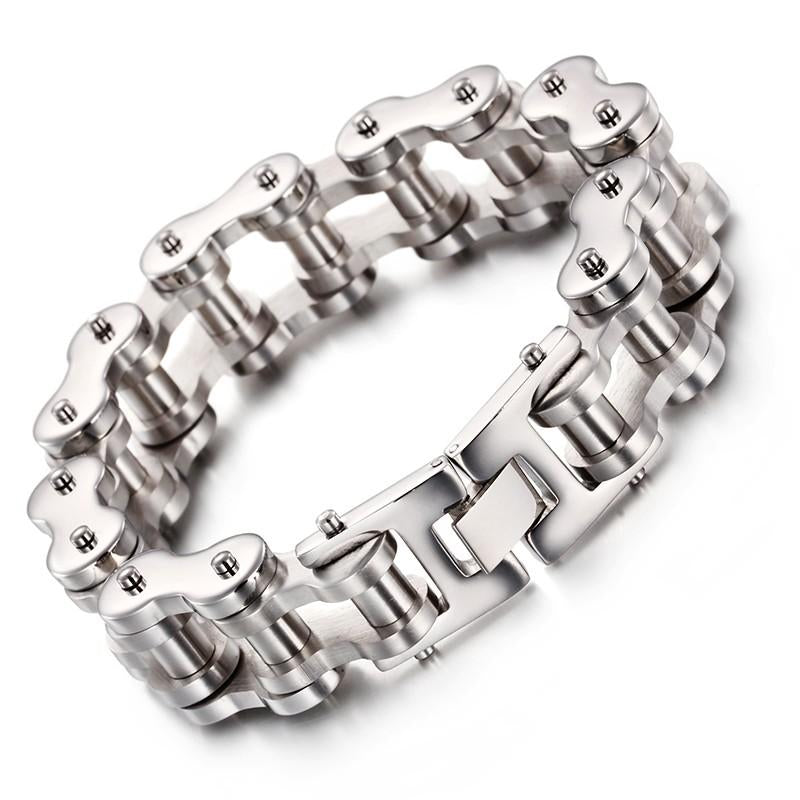Heavy 2 Tone Biker Chain Bracelet Stainless Steel-Bracelets-Innovato Design-Silver-Innovato Design