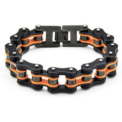 Two Tone Black Stainless Steel Biker Chain Bracelet-Bracelets-Innovato Design-Black & Orange-7.5-Innovato Design