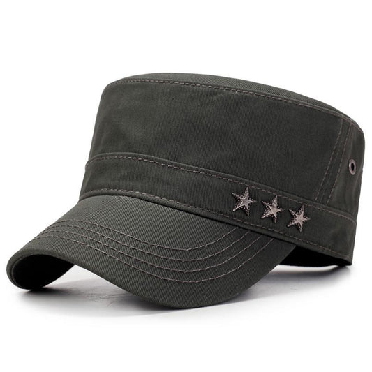 Casual Buckled Adjustable Snapback Cadet Patrol Military Hat with Three Stars Emblem-Hats-Innovato Design-Green-Innovato Design