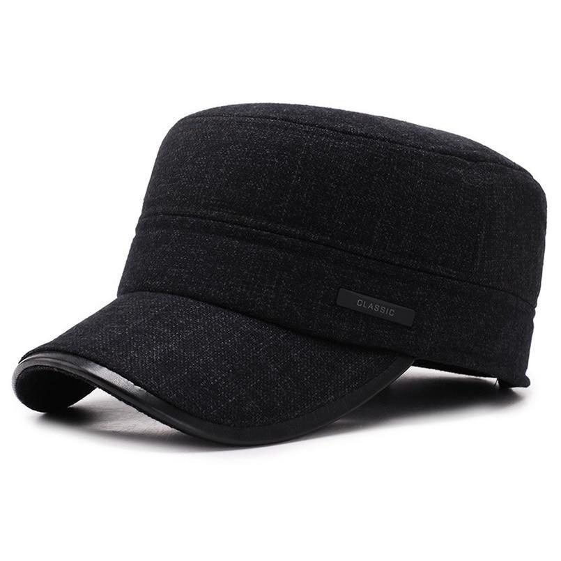 Buckled Thick Solid Color Tweed Military Hat-Hats-Innovato Design-Black-Innovato Design