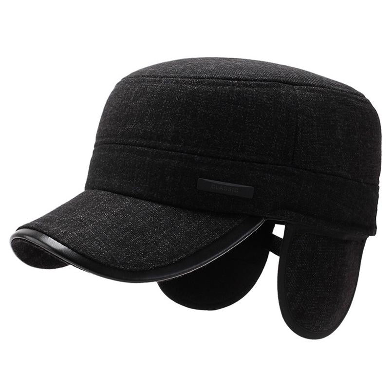 Buckled Thick Solid Color Tweed Military Hat-Hats-Innovato Design-Black-Innovato Design