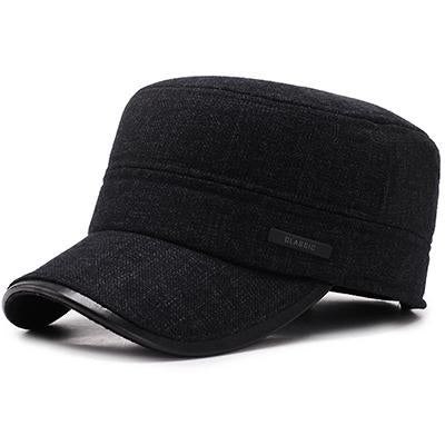 Buckled Thick Solid Color Tweed Military Hat-Hats-Innovato Design-Black-Innovato Design