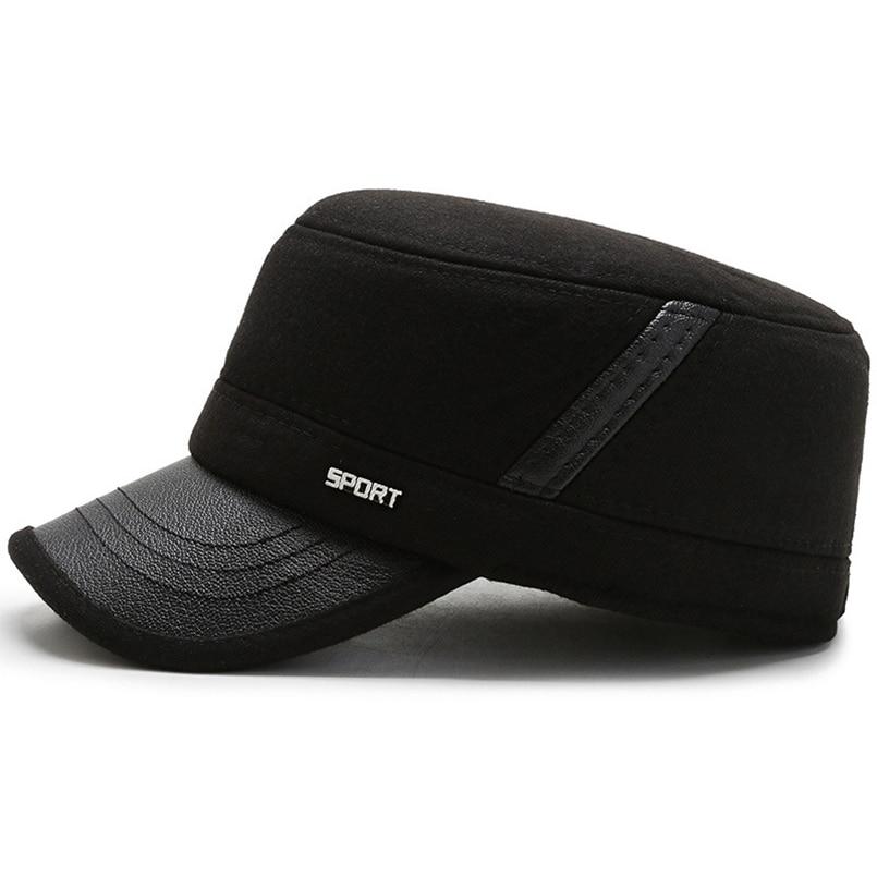 Buckled Thick Warm Solid Color Polyurethane Cotton Tweed Military Hat with Earflaps-Hats-Innovato Design-Black-Innovato Design