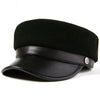 Vintage Genuine Sheepskin Leather Flat Top Military Cap-Hats-Innovato Design-Black-X-Innovato Design